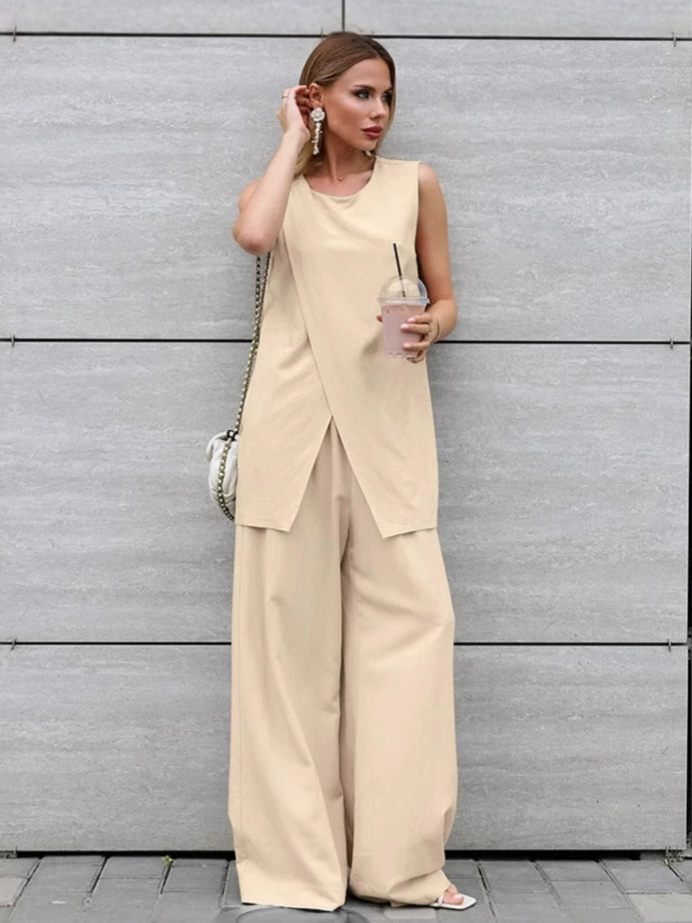 Forever 21 Fall Khaki Loose Vest and Pants 2-Piece Set